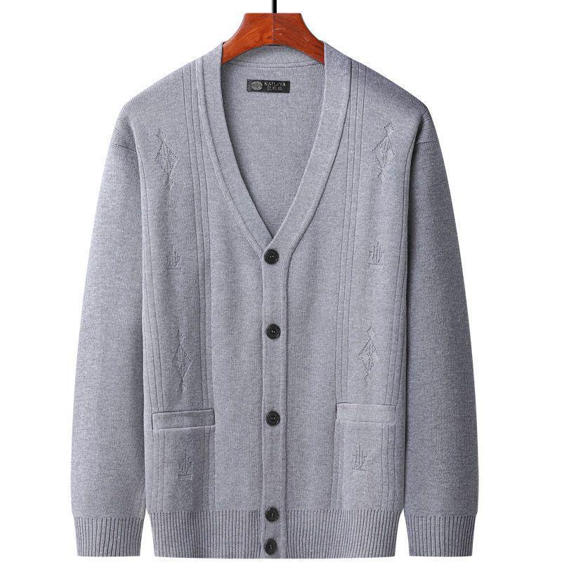 Get one Gebreid herenvest in lente- en herfststijl voor mensen van middelbare leeftijd en ouderen, losse jas met lange mouwen voor oudere mannen, dunne trui. XL