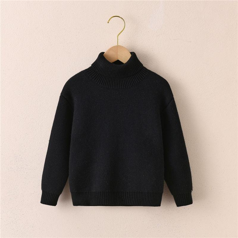 DOKI Herfst Winter Effen Kleur Trui Jongens Fleece Gebreide Trui Kinderen Warm Casual Coltrui Baby Gebreide Tops Kindershirt 130cm zwart