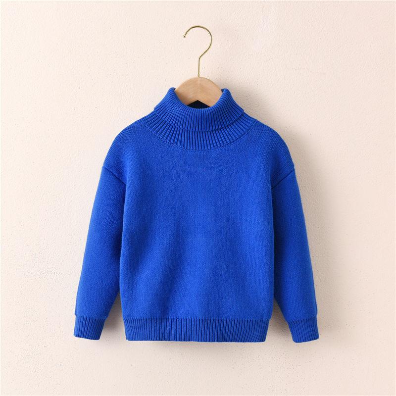 DOKI Herfst Winter Effen Kleur Trui Jongens Fleece Gebreide Trui Kinderen Warm Casual Coltrui Baby Gebreide Tops Kindershirt 130cm blauw