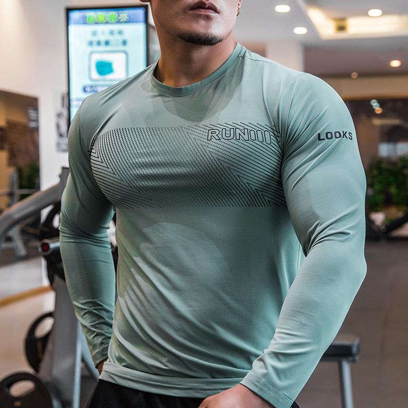 Shedao Pro Fitness Sporting Heren sportkleding Gym T-shirts Lange mouwen Compressie Snel drogende hardloopshirts Ronde hals Sporttop XXL