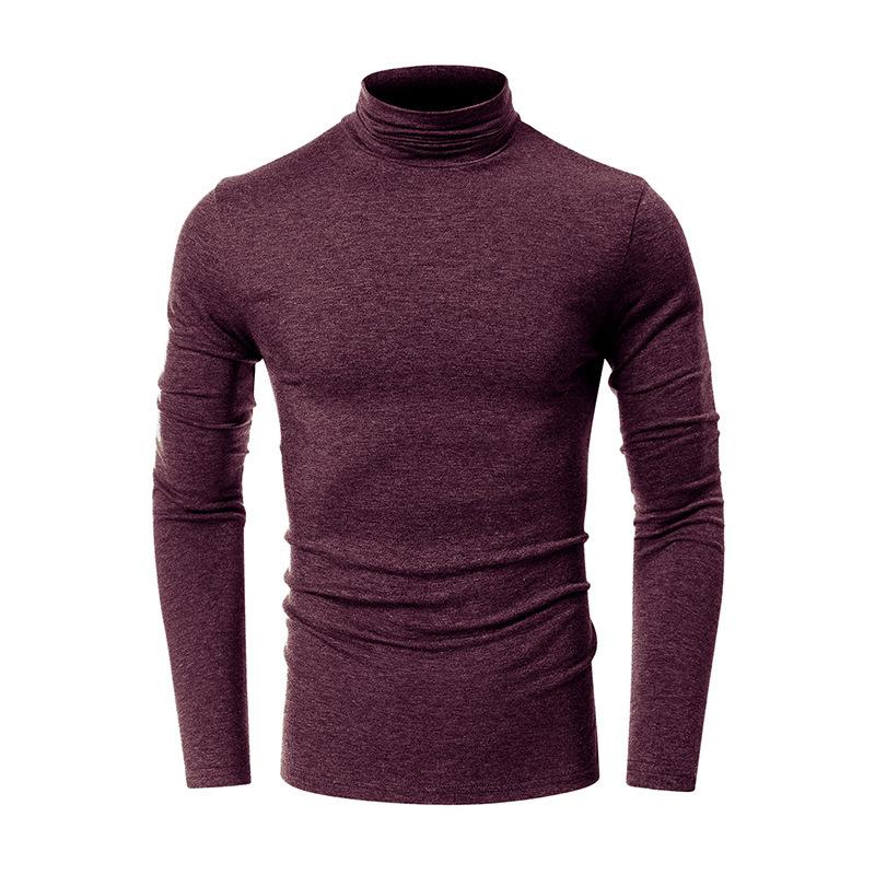 SSSN MEN Clothing Herfst- en winteronderhemd voor heren met hoge hals, T-shirt met lange mouwen, effen kleur XXL diepe koffiekleur