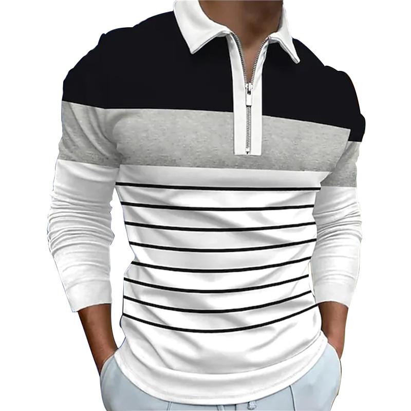 Bengbukulun Mannen Mode Lente Herfst Casual Lange Sleev Rits Poloshirt, Mannen Spell Kleur Golf Poloshirt Tops. 3XL