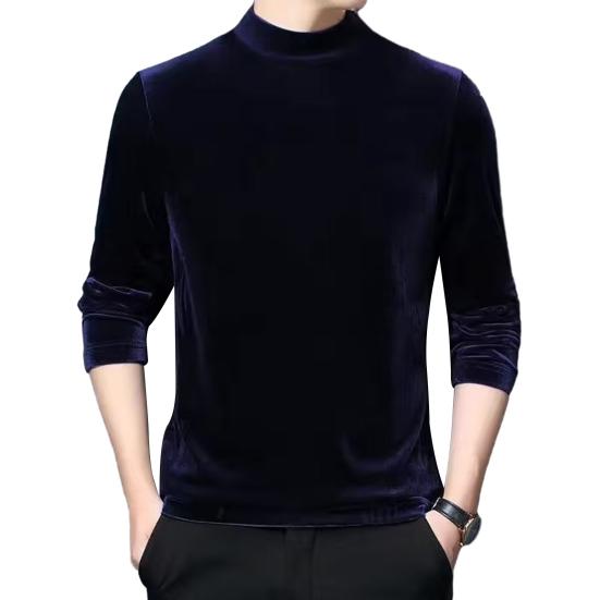 AB45XJ Mannen herfst lente top dunne halfhoge kraag effen kleur warm zacht casual lange mouw fluwelen elastische trui slim fit T-shirt mannelijke kleding L