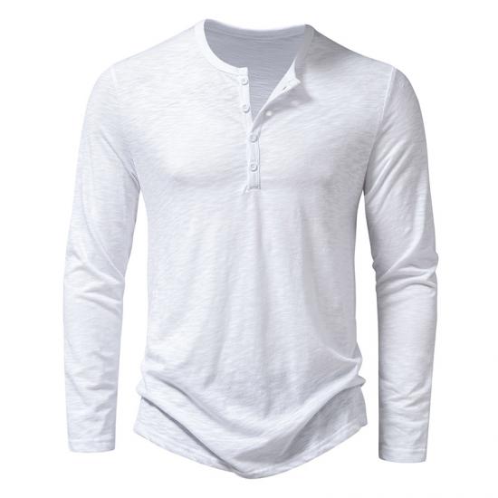 FX Men 2024 Heren Katoenen Knoop Henley Hals Shirt Lange Mouw Casual Knoop Effen Kleur Mode T-shirts XL