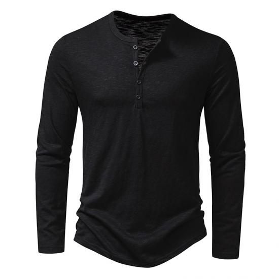 FX Men 2024 Heren Katoenen Knoop Henley Hals Shirt Lange Mouw Casual Knoop Effen Kleur Mode T-shirts M