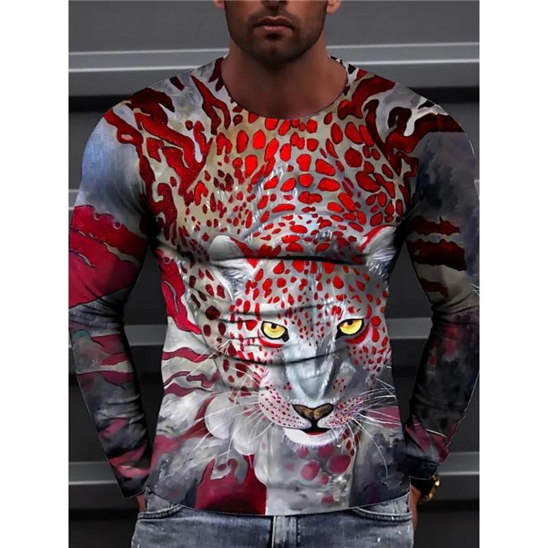 Forever Men Heren lente- en herfst T-shirt met lange mouwen Heren losse ronde hals hoodie 3D-geprint bedrukte top met lange mouwen 6XL