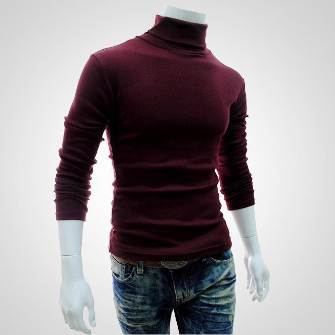 Luna Living Men's High Collar Long Sleeve Solid Color Pullover Sweater - Korean Style for Spring, Autumn, Winter M