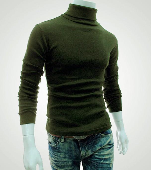 Luna Living Men's High Collar Long Sleeve Solid Color Pullover Sweater - Korean Style for Spring, Autumn, Winter XXL