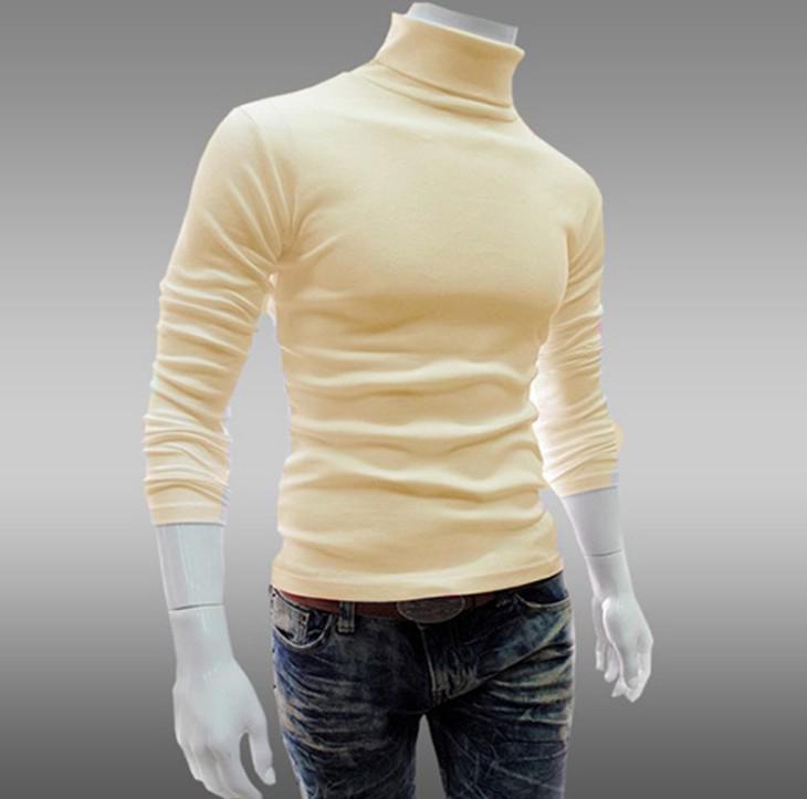 Luna Living Men's High Collar Long Sleeve Solid Color Pullover Sweater - Korean Style for Spring, Autumn, Winter L