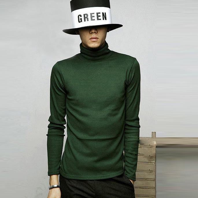 Luna Living Men's High Collar Long Sleeve Solid Color Pullover Sweater - Korean Style for Spring, Autumn, Winter XXL