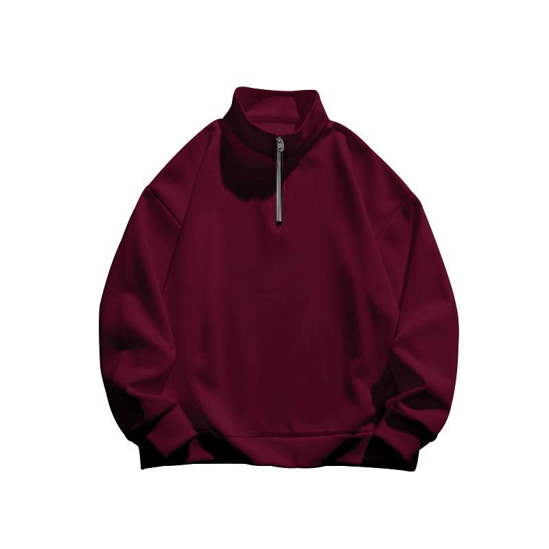 Fashion human Nieuwe herfst- en wintercollectie heren gewatteerde trui met kraag, halve rits, lange mouwen, veelzijdige herentops M bordeaux