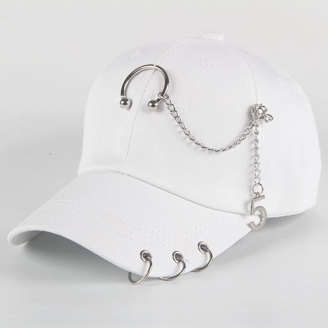 Headgear Gepersonaliseerde ketting hiphop baseball cap creatieve piercing ring caps punk casual effen verstelbare unisex hoed snapback hoeden golf cap reishoed