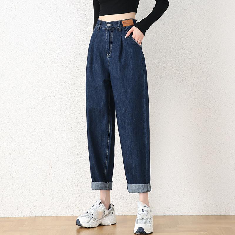 JOOCY Dames Jeans Lente Herfst Elastische Taille Lichtblauwe Losse Denim Broek Harem Broek Vrouwelijke Casual Broeken XXL