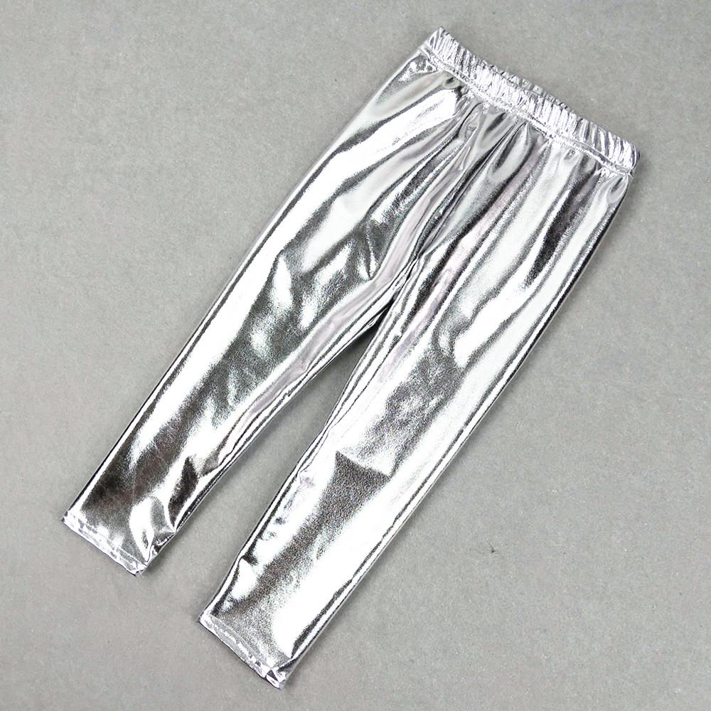 QEENRAAN Goud Zilver Kinderen Broek Meisjes Lente Herfst Kinderen Elastische Kunstleren Leggings Skinny Potlood Broek Meisjes Leggings 140 zilver