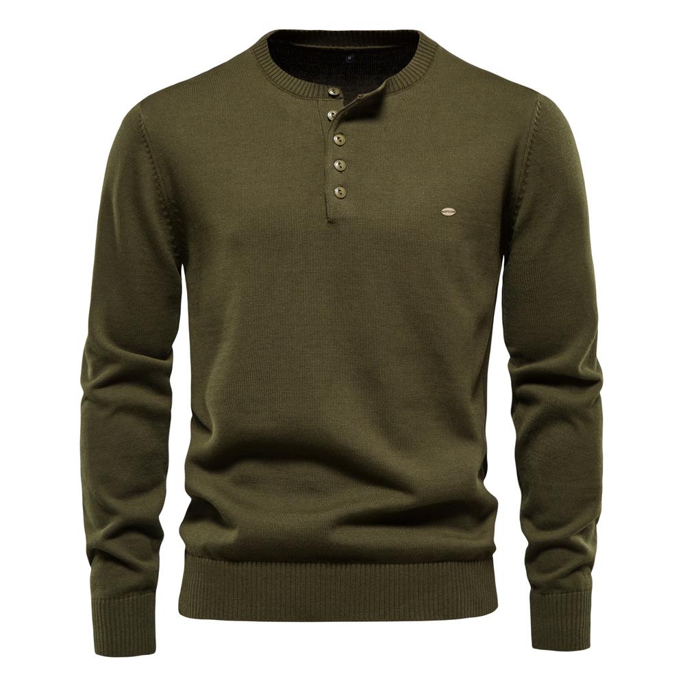 AIOPESON Men Fashion AIOPESON 100% Katoen Heren Pullover Effen Kleur Henley Kraag Knoop Heren Trui Dunne Nieuwe Herfst Hoge Kwaliteit Trui voor Heren USA XXL 90-100 kg groen