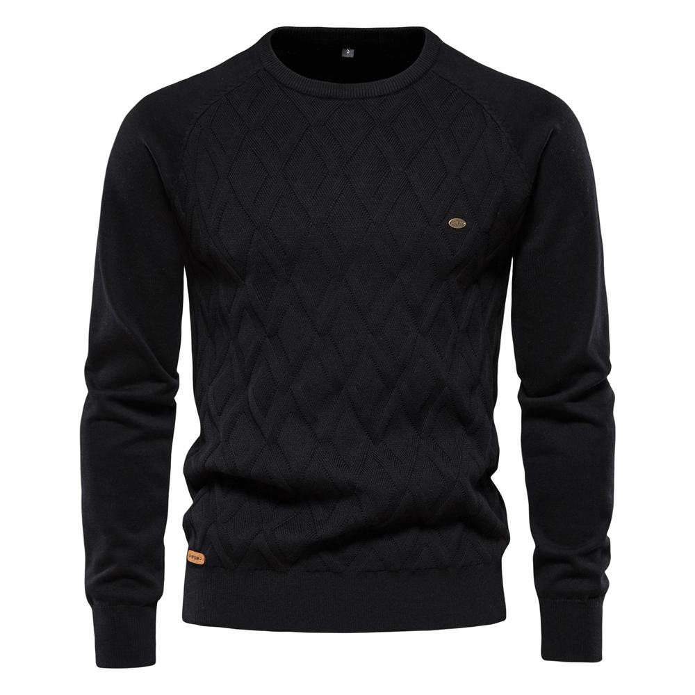 AIOPESON Men Fashion AIOPESON Argyle heren Basic Trui Effen Kleur O-hals Gebreide Mannelijke Trui Winter Mode Nieuwe Truien voor Mannen L 70-78 kg zwart