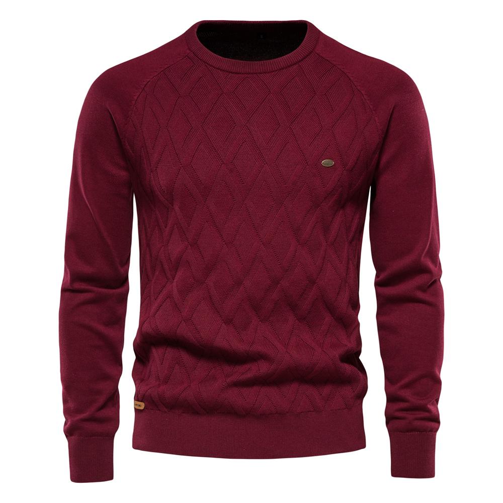 AIOPESON Men Fashion AIOPESON Argyle heren Basic Trui Effen Kleur O-hals Gebreide Mannelijke Trui Winter Mode Nieuwe Truien voor Mannen XXL 85-92 kg rood