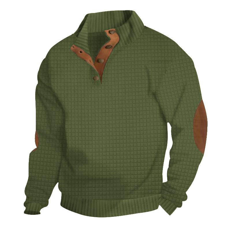 Garbword Mode Heren Outdoor Casual Staande Kraag Lange Mouw Kleurblokkering Kleine Vierkante Gebreide Pullover Sweatshirt S legergroene kleur