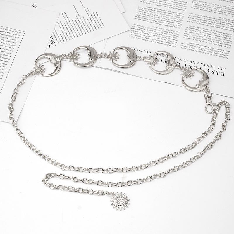 Ouyaohong Punk Maan Metalen Riemen Vrouwen Vintage Hoge Taille Ketting Gothic Zon Sliver Hanger Riemen Esthetische Vrouwelijke zilver