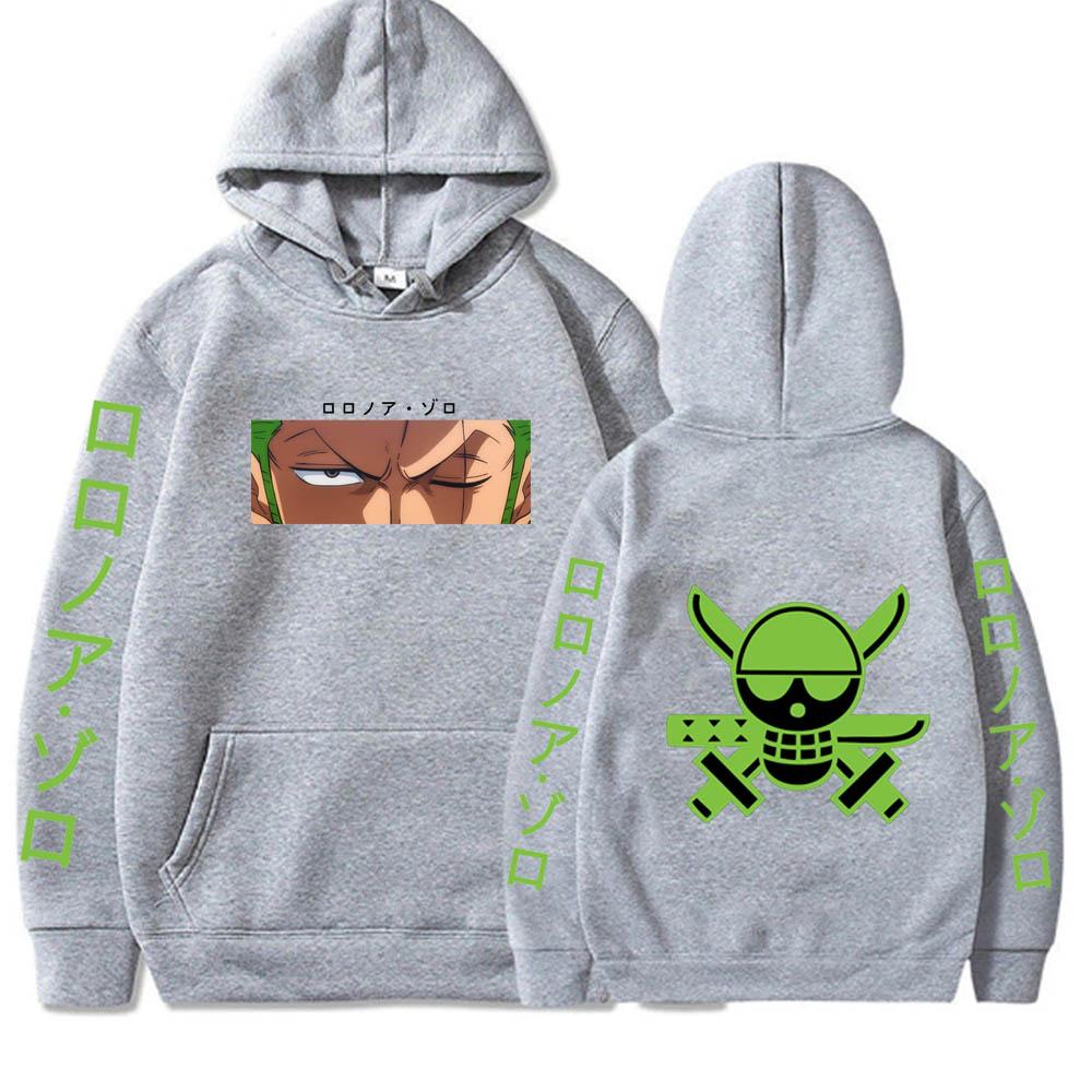 WE BELIEVE Heren Hoodie Anime One Piece Hoodie Lente en Herfst Sport Casual Roronoa Zoro Hoodie Mode Pullover Fleece Jogging Sweatshirt M grijze kleur