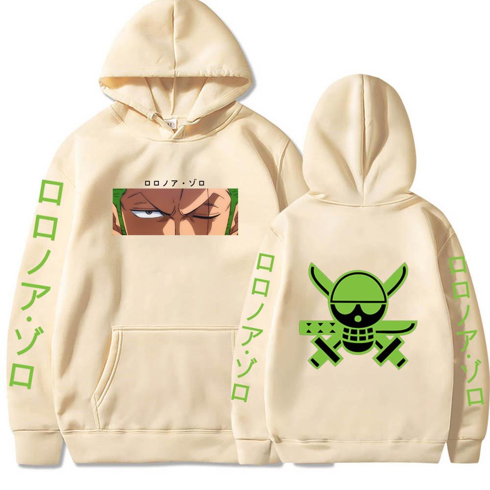 WE BELIEVE Heren Hoodie Anime One Piece Hoodie Lente en Herfst Sport Casual Roronoa Zoro Hoodie Mode Pullover Fleece Jogging Sweatshirt 4XL kaki