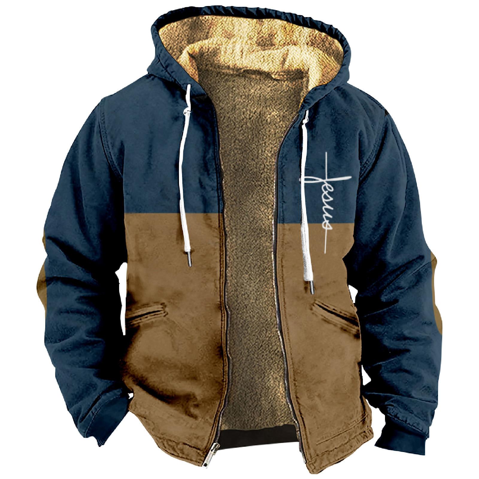 Tabajw Gepersonaliseerde casual print voor heren, rits met lange mouwen, dikke katoenen pak, winter XL