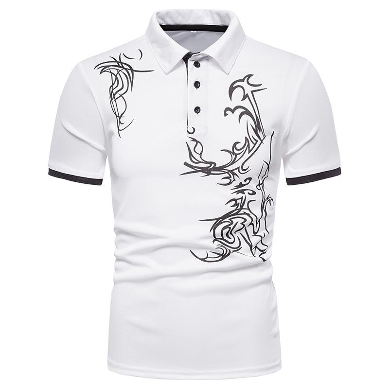 HerSight Heren zomer T-shirt met revers en korte mouwen Heren jeugdmode casual bedrukte POLO-shirts voor heren 3XL wit