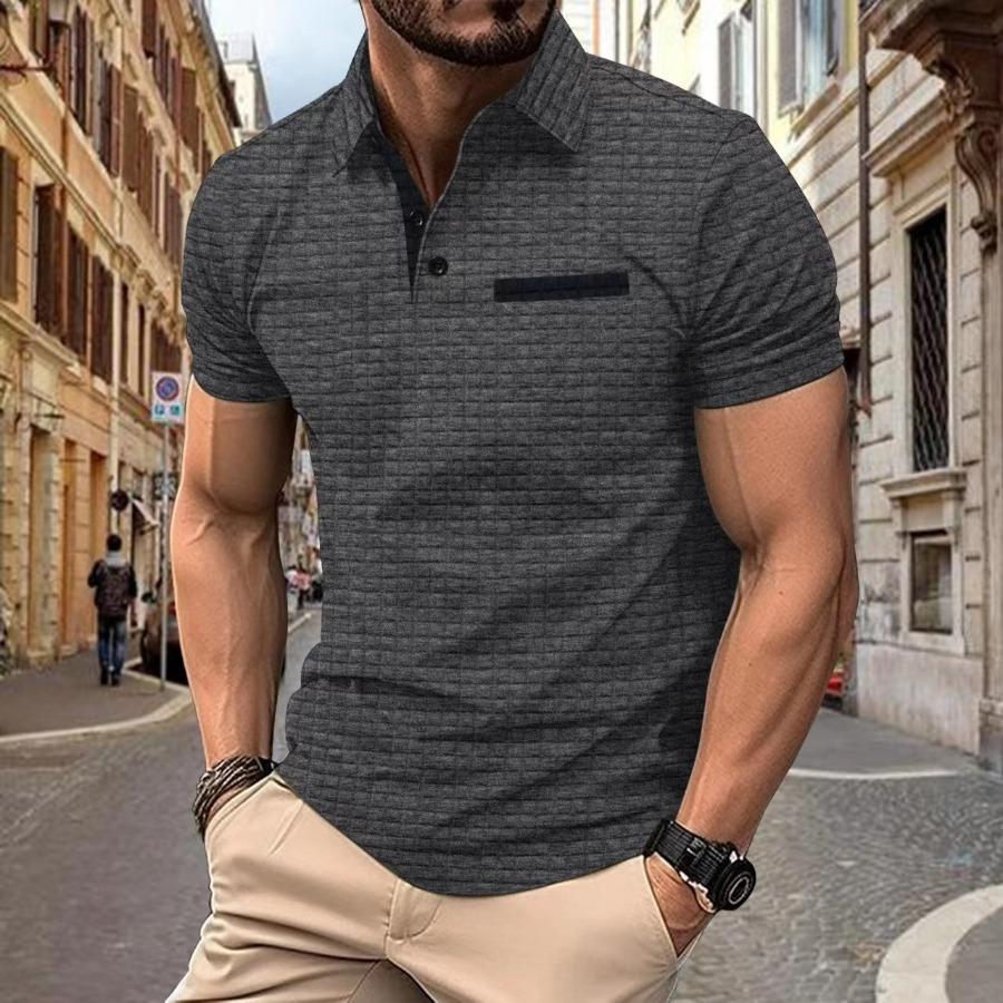 HerSight Zomer heren poloshirt knoopjacquard geruite patchwork sportpolo's voor heren XXL donkergrijze kleur