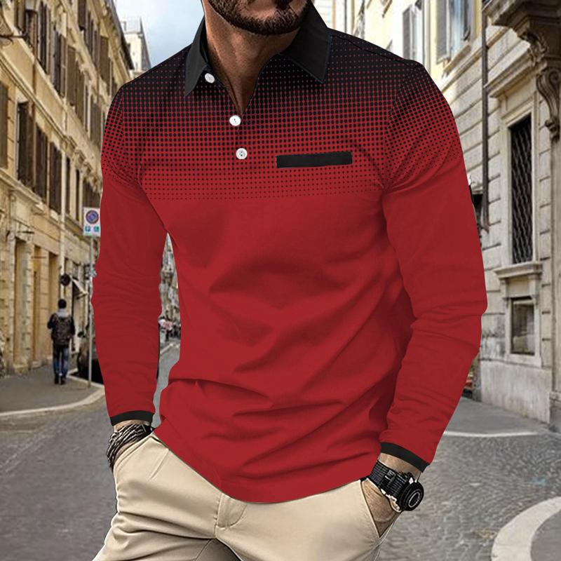 Haojun Men's Golf Shirt Polo Street Casual Polo Collar Classic Long Sleeve Fashion Casual Solid Color Button Front Simple Regular Fit XL rood