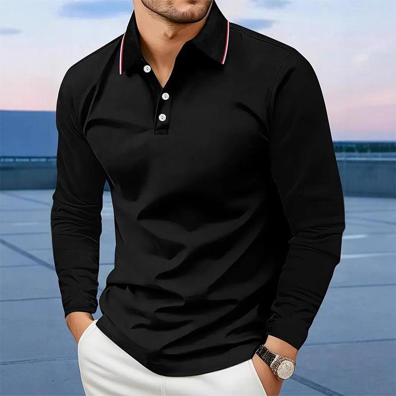 Bengbukulun Men Clothes Long Sleeve Casual Lapel Polo Shirt Elastic and Suitable for Sports and Casual Wear Golf Polo Shirt L zwart