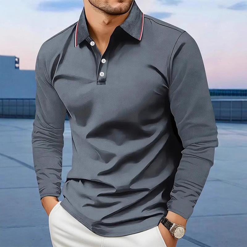 Bengbukulun Men Clothes Long Sleeve Casual Lapel Polo Shirt Elastic and Suitable for Sports and Casual Wear Golf Polo Shirt L grijs