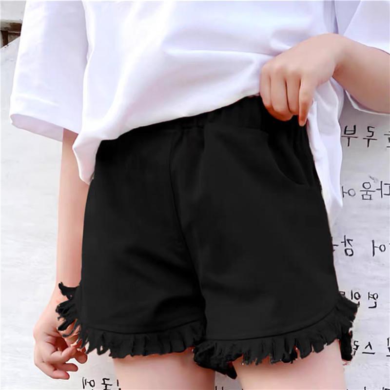 XiaoyuDD Zomermode meisjesshorts Grote jongens Denim Kleurrijke shorts met kwastjes voor 3 tot 12 jaar Uitloper Trendy kinderbroeken 120 zwart