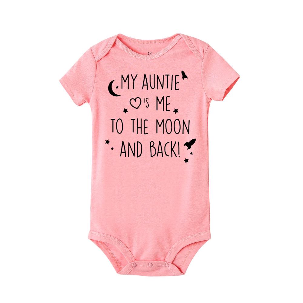 Jiangkao Pasgeboren baby katoenen romper mijn tante houdt van me brief print grappige baby bodysuit jumpsuit 6M roze