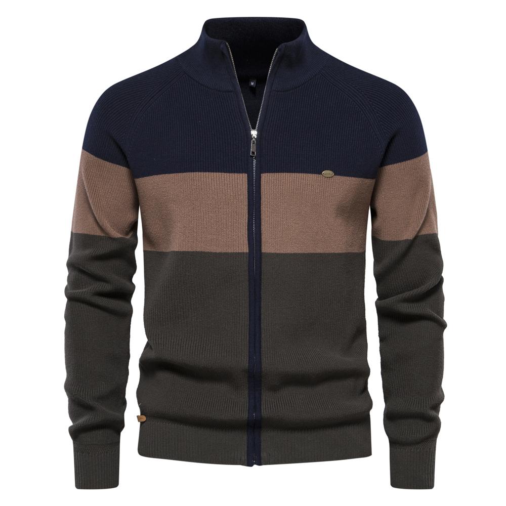 AIOPESON Men Fashion 2023 Nieuwe herfst- en winterpatchworkkleurtrui voor heren Ritsvesten voor heren Hoogwaardige jeugdtrui van katoen voor heren XXL 95-105 kg Vloot