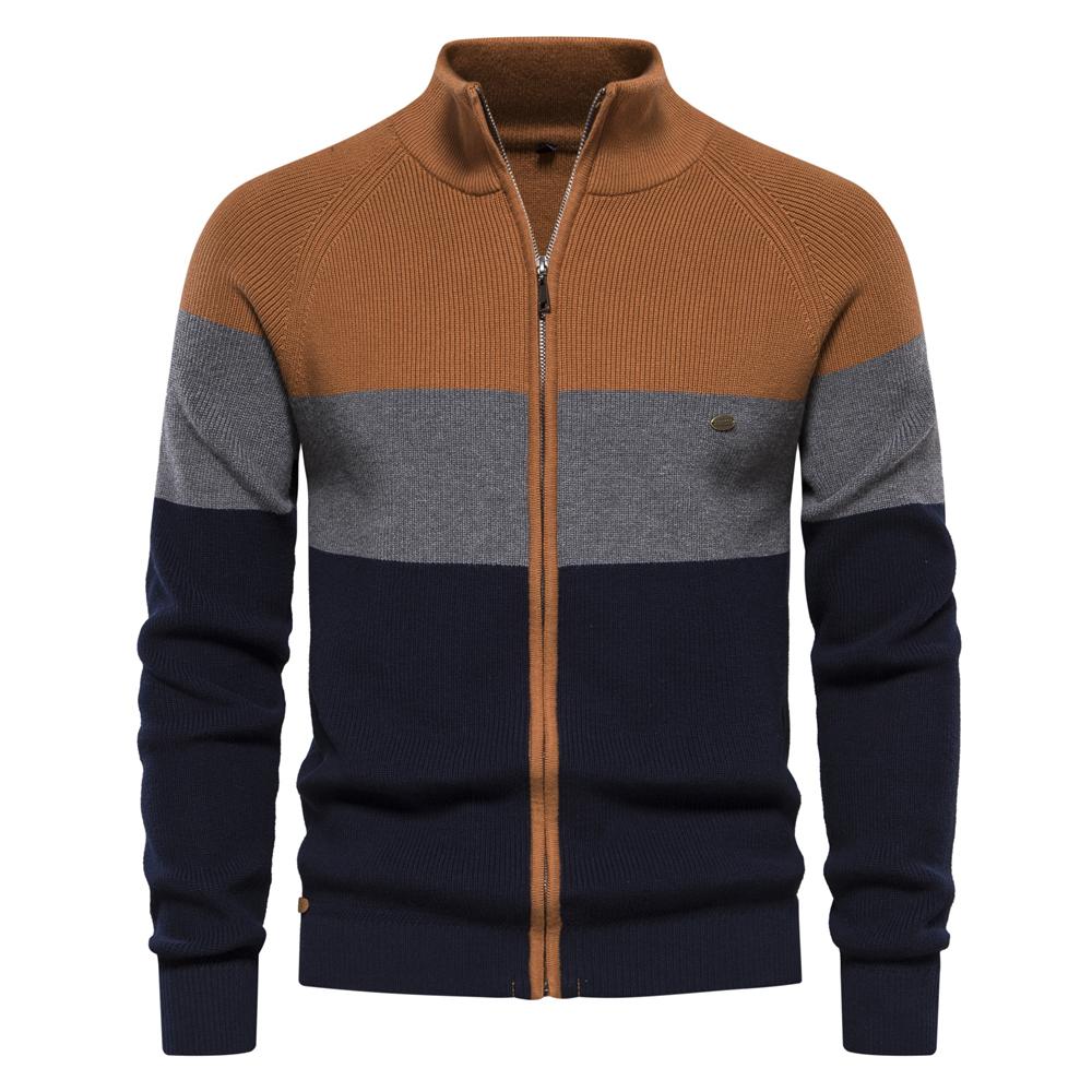 AIOPESON Men Fashion 2023 Nieuwe herfst- en winterpatchworkkleurtrui voor heren Ritsvesten voor heren Hoogwaardige jeugdtrui van katoen voor heren XL 85-95 kg oranje