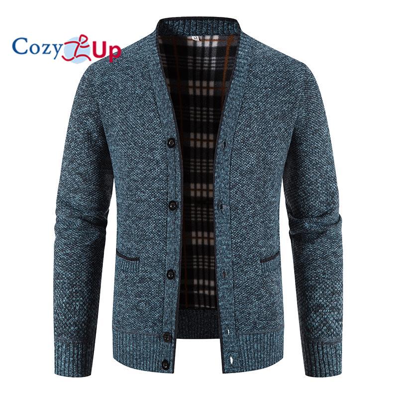 Cozy Up Heren Lange mouwen Warme Trui Cardigan Jas Herfst en Winter L blauw/grijs