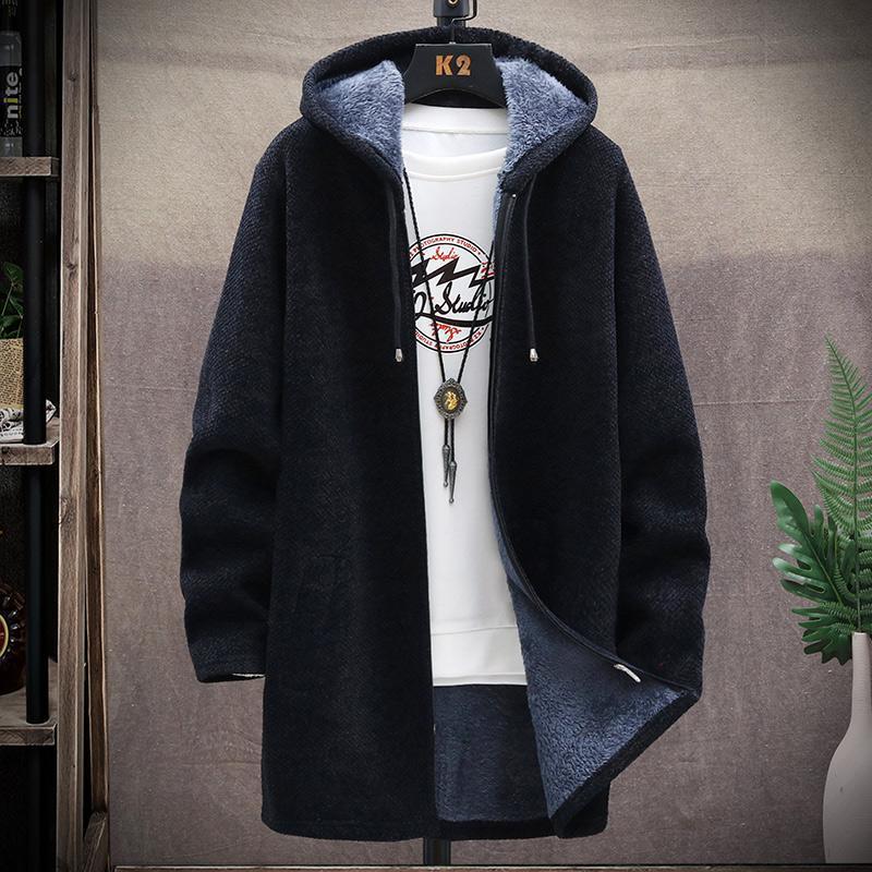 Garbword Heren Trui Fleece Cardigan Winterjas Heren Slim Truien Winter Lange Capuchon Trui Dikke Warme Jas Herenkleding M zwart
