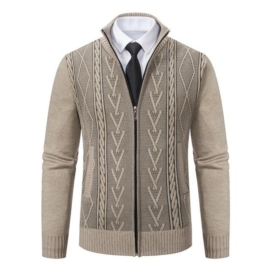 Garbword Herenmode trui met ritssluiting, reverskraag, slim fit, warm, gezellig, tijdloos, casual, verdikt vest 3XL beige