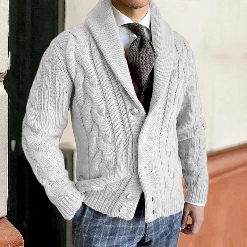 Garbword Herfst Winter Warme Trui Heren Cardigan Gebreid Lange Mouw Borstkraag Jas Man Casual Mode Breiwerk Kleding S wit