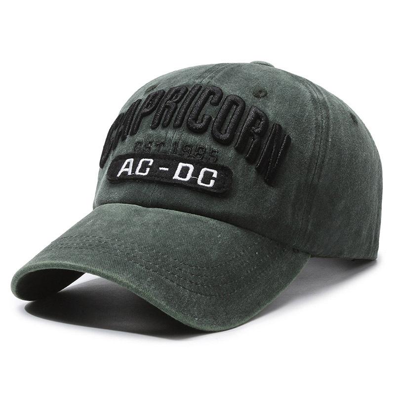 ONIHUA Letter Baseball Cap Dames Borduurpet Heren Outdoor Zonnehoed Paardenstaart Panama Cap Zonnebrandcrème Vissershoed Piekpet legergroene kleur