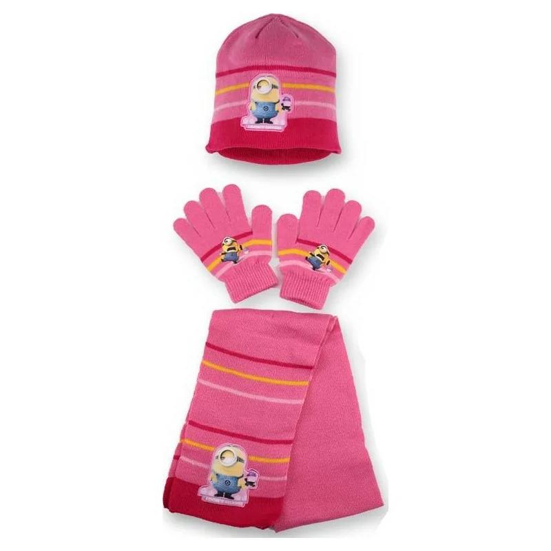 Kids Paradise Bonnet Minions - Bonnet gants écharpe set 3 pièces Minions roze