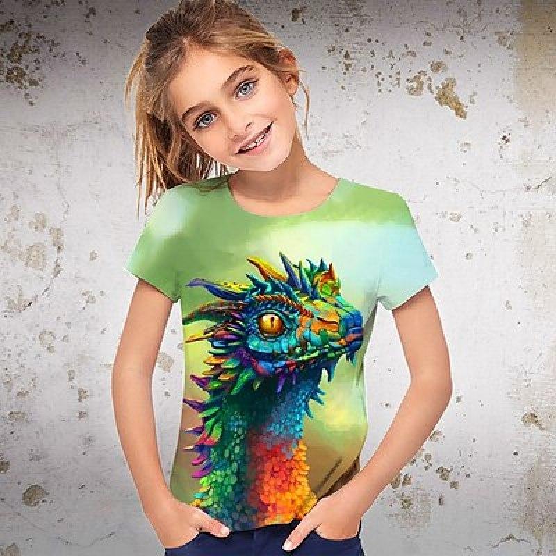 ETST 07 Meisjes 3D Grafische Dieren Dinosaurus T-shirt T-shirt Korte Mouw 3D Print Zomer Lente Actief Mode Streetwear Polyester Kinderen 3-12 Jaar Buiten 120
