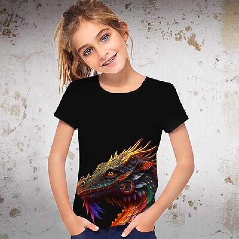 ETST 07 Meisjes 3D Grafische Dieren Dinosaurus T-shirt T-shirt Korte Mouw 3D Print Zomer Lente Actief Mode Streetwear Polyester Kinderen 3-12 Jaar Buiten 160