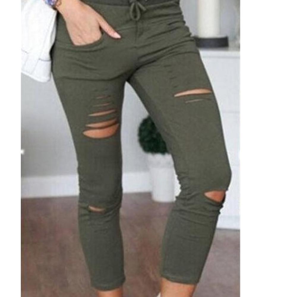Acioa Dames legging met gat, gescheurde slanke stretchbroek met trekkoord XXXXL groen