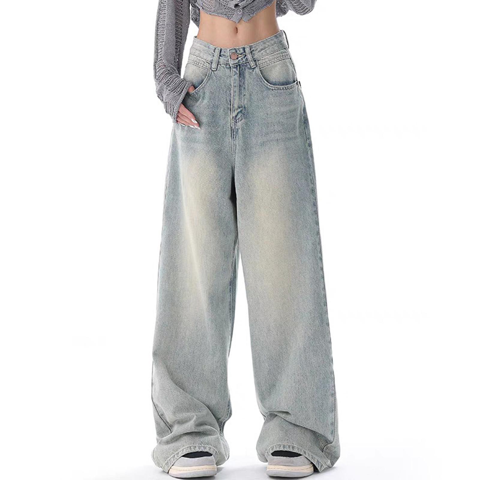 Amydeal Loose Design,  Retro High Waisted Jeans, Women's Slimming And Drooping Feeling, Wide Leg Mopping Pants XL lichtblauwe kleur
