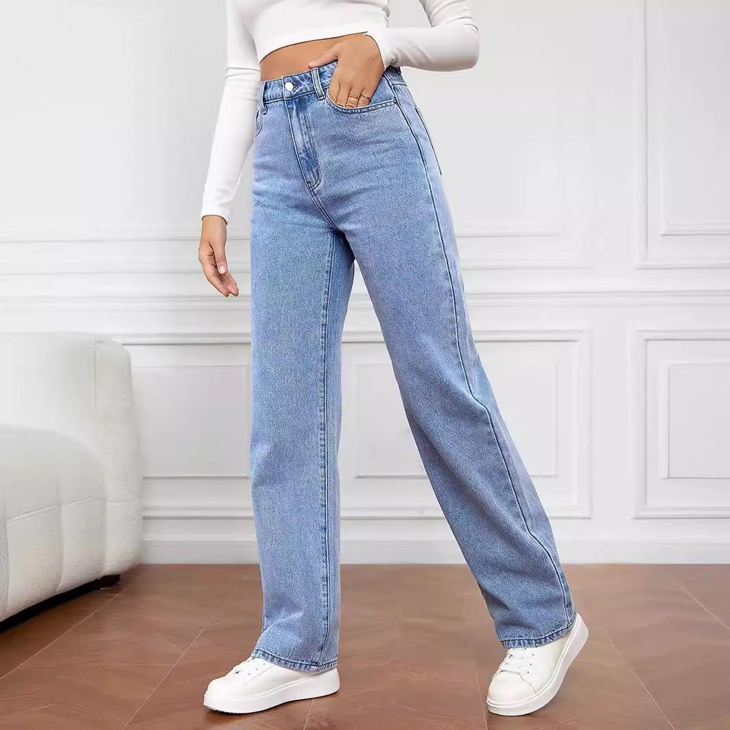 MNK15WF Gewassen denim mode rechte broek jeans dames broeken XS lichtblauwe kleur
