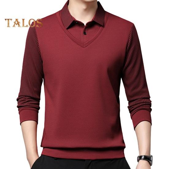 Vogue Wardrobe Heren Herfst Lente Shirt Turn-down Kraag Nep Tweedelige Patchwork Trui Plus Size Gestreepte Knoop Formele Zakelijke Stijl Heren Kantoor Top XL