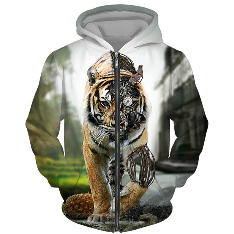 TIP723 Lente Herfst Heren Rits Hoodie Sweatshirts 3D Dier Leeuw Beest Afdrukken Capuchon Trui Mode Jas Casual Sportkleding 2XL
