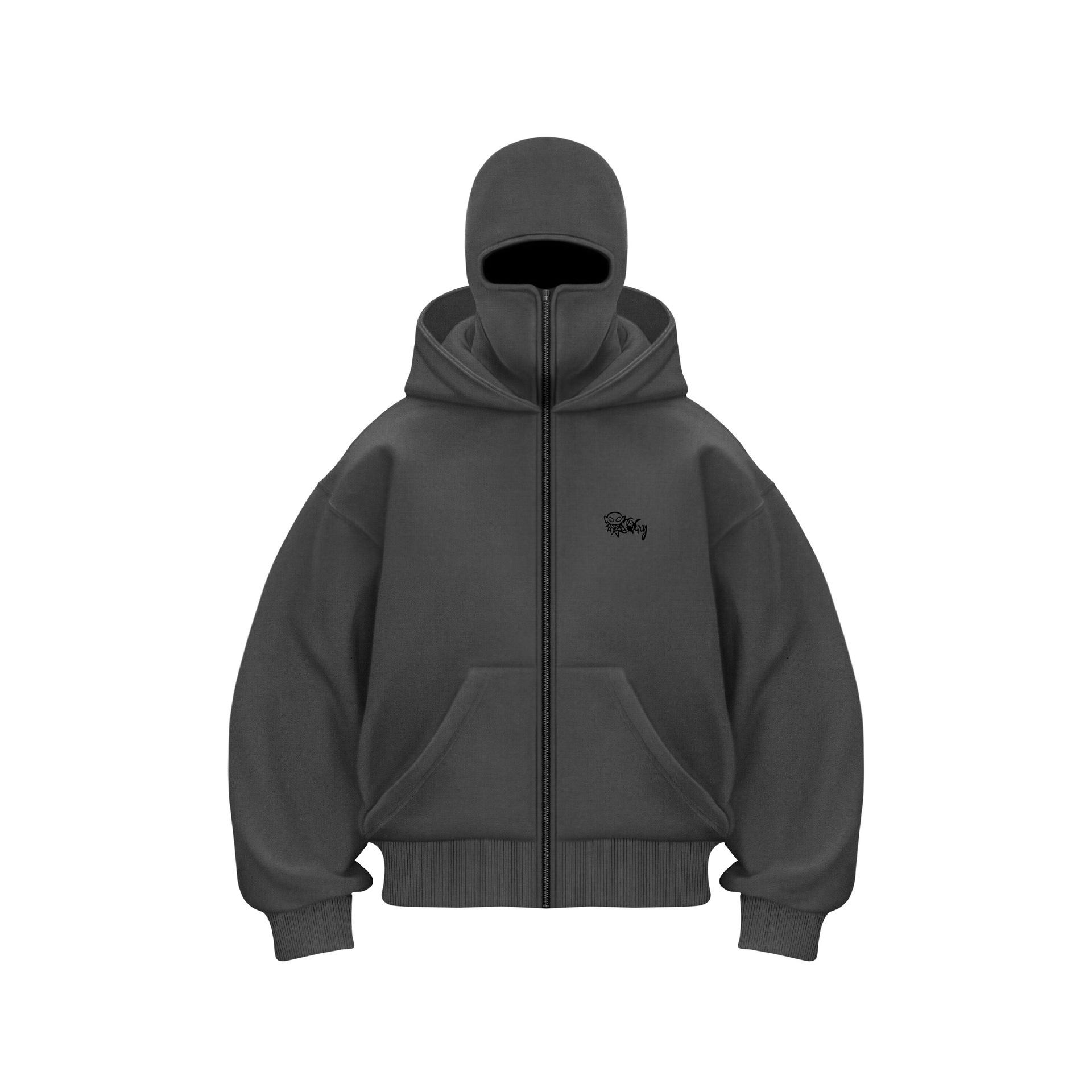 GLAM COUTURE Heren Balaclava Zip Hoodie Winter Warm Casual Sweatshirt met Capuchon Gezichtsmasker Rits Ontwerp Sportjack Buitenactiviteiten M grijs