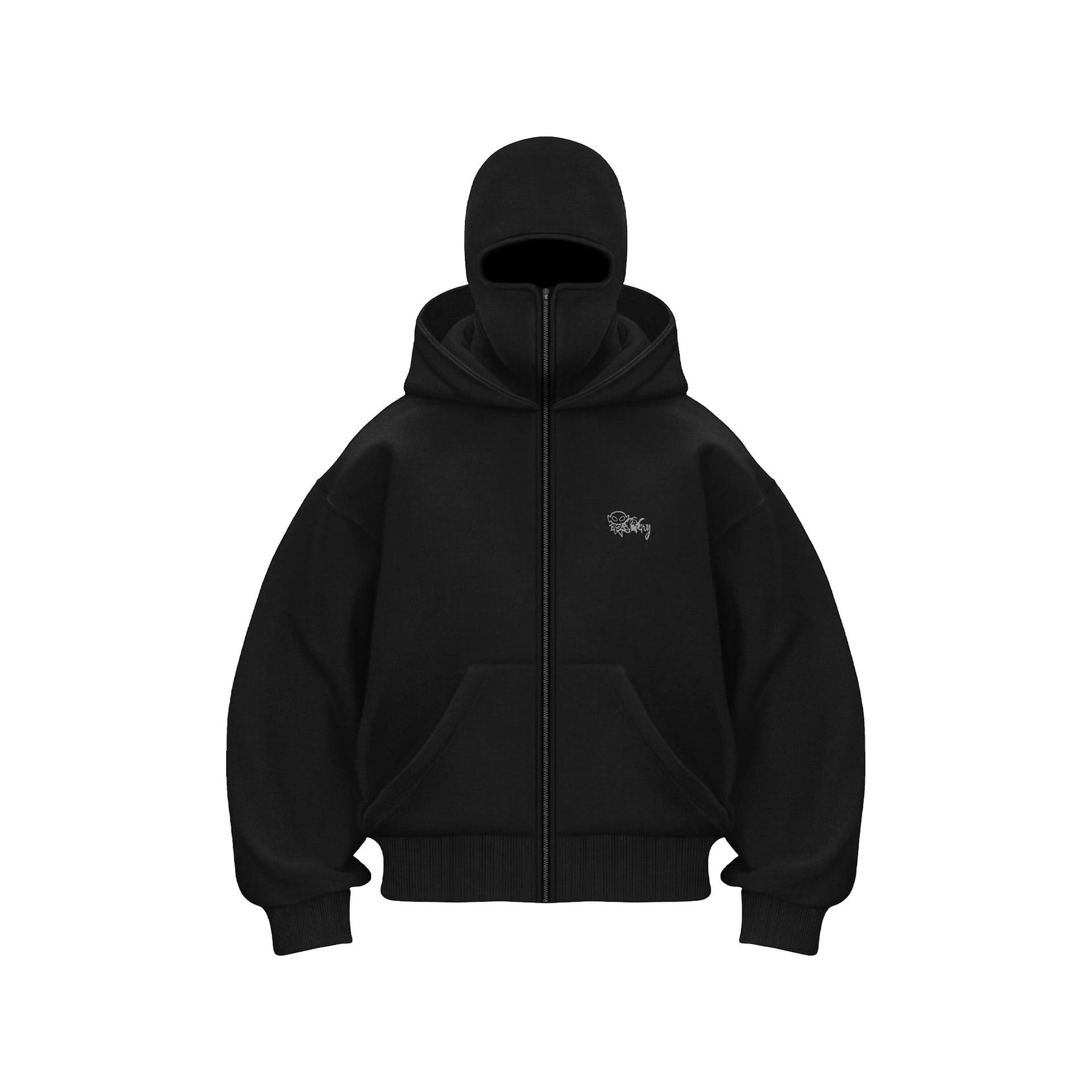 GLAM COUTURE Heren Balaclava Zip Hoodie Winter Warm Casual Sweatshirt met Capuchon Gezichtsmasker Rits Ontwerp Sportjack Buitenactiviteiten L zwart